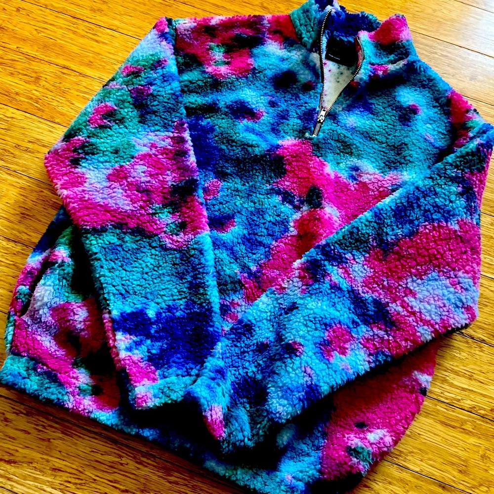 ASOS DESIGN oversized teddy borg sweatshirt with half zip in washed print.